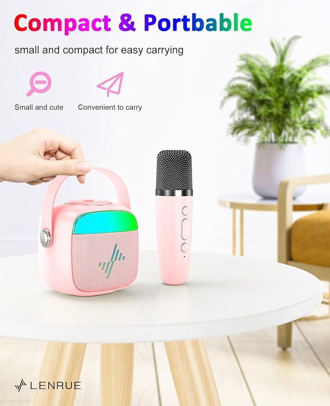 LENRUE Karaoke Machine for Kids, Birthday Gifts for Girls Boys Teens with Wireless Microphone, Colored Lights, Trendy Stuff Gifts for 3, 4, 5, 6, 7, 8, 9, 10 +Year Old