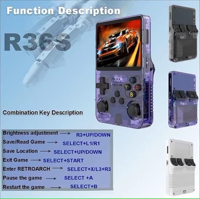 K36 Handheld Game Console 3.5" IPS 500nit 16000+ Games Emulator for PS1/PSP/DC/N64/SS Portable Retro Classic Mini Game Pocket Video Game Player (Purple-64G)