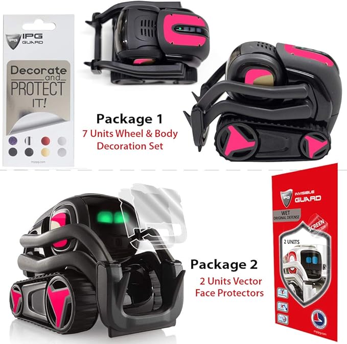 IPG for Vector Robot Face Screen Guard Decoration KIT Protector from Unexpected Attacks of Kids and Pets.Include Wheels&Body Set 7 Units Decals+2 Units Screen Protector (Pink (Gloss))