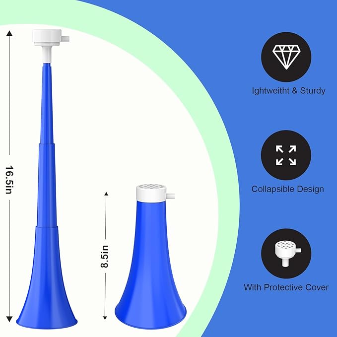 Collapsible Stadium Horn, Vuvuzela Plastic Blow Horns, Team Cheering Spirit Accessories Noisemakers, Foldable Trumpet Noise Makers for Sporting Events, Football Soccer Games, Party Supplies (3PCS)