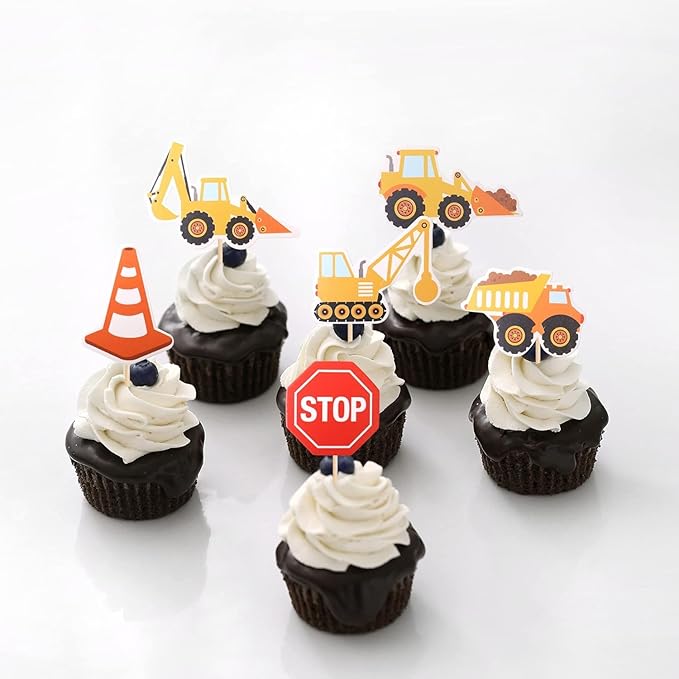 36 Pack Construction Cupcake Toppers Dump Truck Excavator Tractor Party Stop Sign Cupcake Picks Kids Birthday Construction Theme Baby Shower Party Cake Decorations Supplies