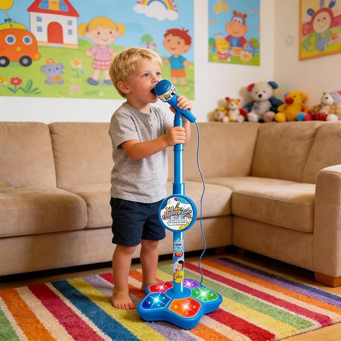 2026 New Kids Star Microphone with Stand - Portable Karaoke Machine Toy with Built-in Music, Colorful Lights & Echo Effects, Adjustable Height for Singing, Music Play