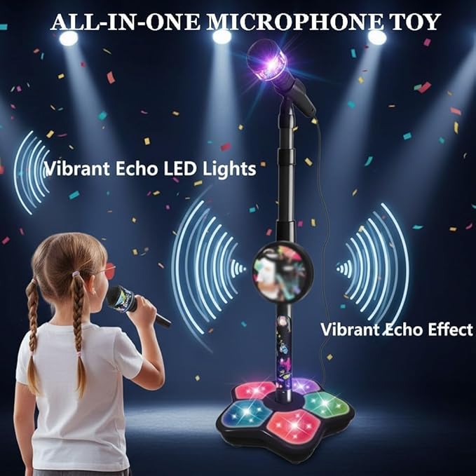 2026 New The All in One Microphone Toy, Star Microphone with Stand, Adjustable Height Kids Karaoke Microphones with Music&Light, Gift for Christmas and Birthday Girls and Boys (Pink)