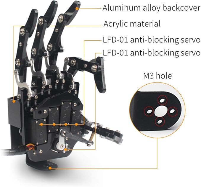 Robot Hand Five Fingers Solely Movement Bionic Robot Mechanical Arm DIY, Left Hand