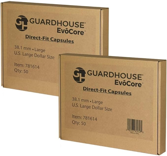 Guardhouse 38mm Coin Capsules for Morgan, Peace, Eisenhower Silver Dollar (100 2 Boxes of 50 Capsules)