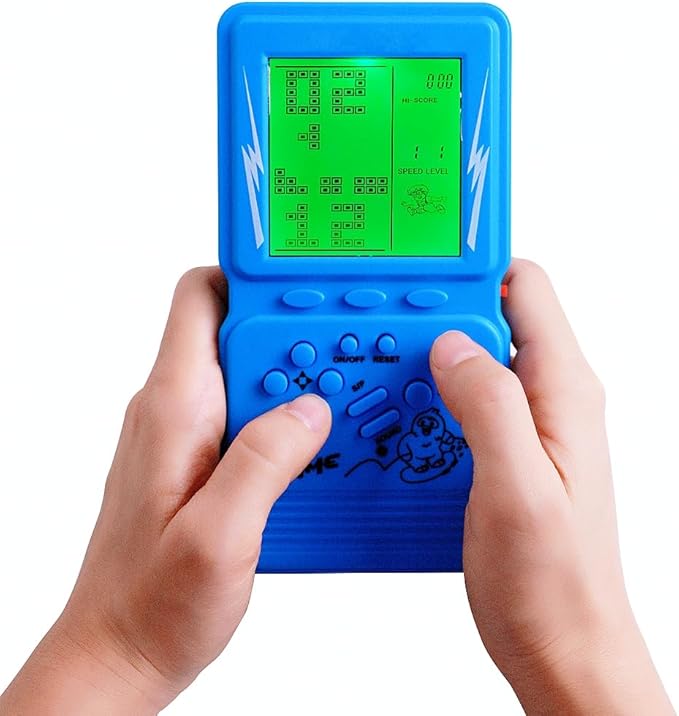 Retro Brick Game Console Large Screen with Green Backlight Built-in 23 Multi-Mode Block Games Classic Nostalgia Speed and Difficulty Adjustable Powered by 2 AA Batteries (Blue)
