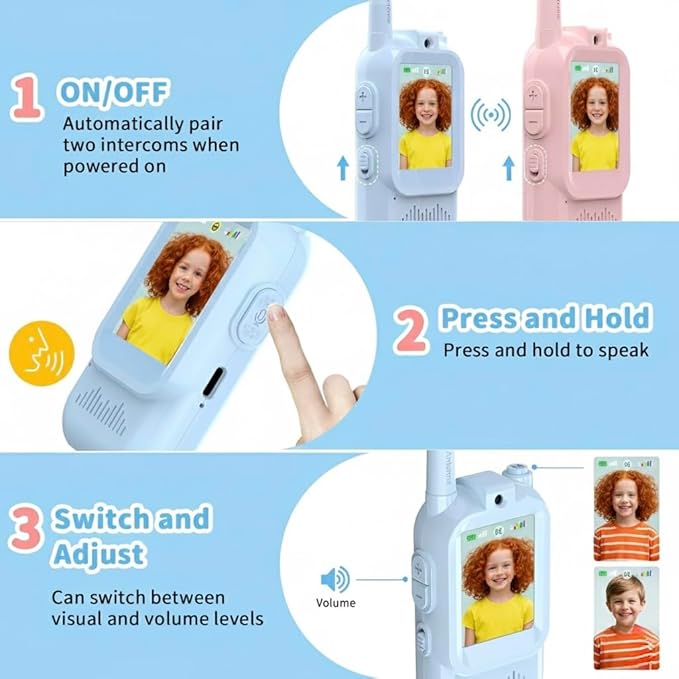 Kids Video Walkie Talkies 2 Pack Rechargeable Long Range Walkie Talkies for Kids with Video Intercom, Voice Effects & Camera, Toys Gift for Boys Girls Age 3-12, Indoor Outdoor Adventure