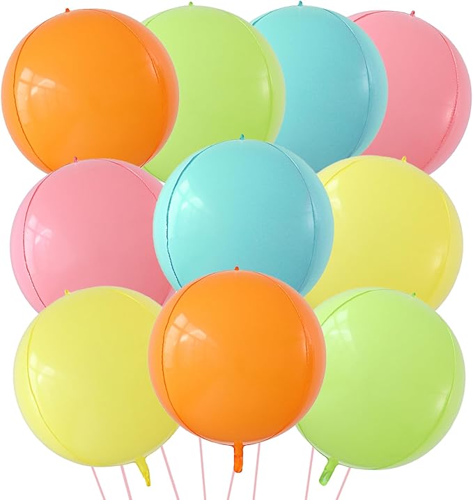 KALOR 22 Inch Pastel Multicolor Foil Balloons, 10 Pcs Large 4D Giant Round Metallic Foil Balloon for Birthday Party Baby Shower Graduation Party Decorations
