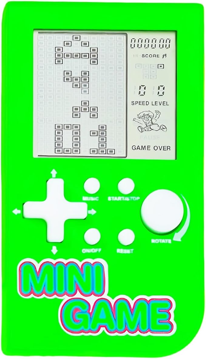 JXD Mini Puzzle Block Game Console Built-in 26 Retro Brick Games Travel/Indoor/Outdoor Leisure Handheld Game Console Portable Electronic Games Children/Students/Teens Toys (Green)