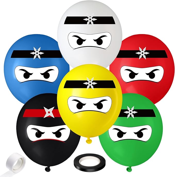 24 Pcs 6 Color 12" Ninja Balloons Kids Ninja Birthday Party Supplies Colorful Balloons Bulk Party Decorations