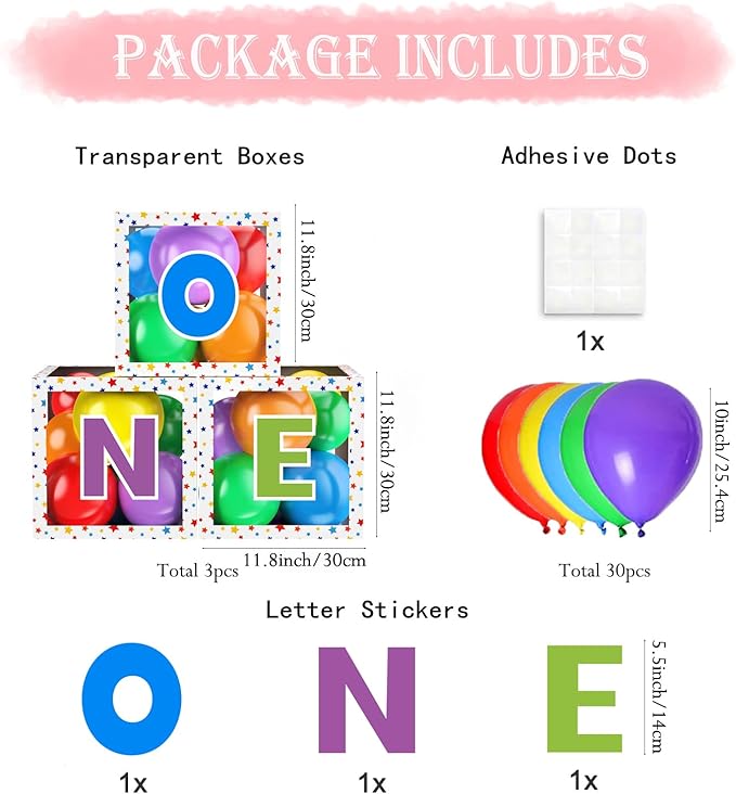 First Birthday Decorations for Boy Girls, ONE Balloon Boxes with Balloons, ONE Blocks for Baby 1st Birthday Backdrop, Cake Smash Photo Props (Star)