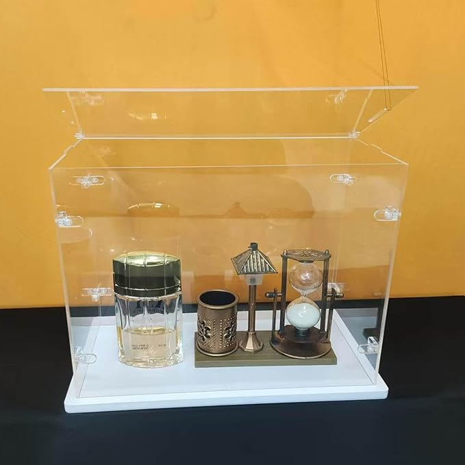 Clear Acrylic Display Cabinet Assembly, Thickened Base, top openable Door, Sturdy L-Shaped Buckle, dust Protection Cabinet for Action Doll Toy Collectibles (White, 50x30x40cm/20X12X16in)