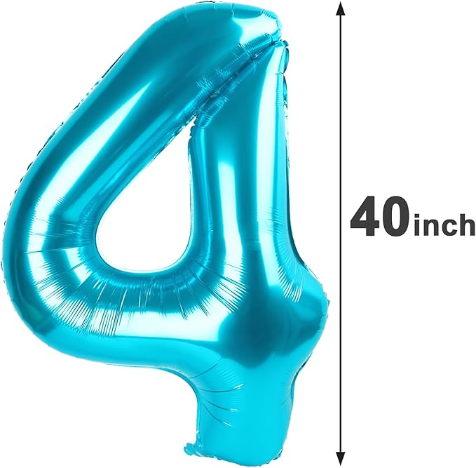 40 Inch Blue Large Number 4 Birthday Balloon, Giant Number Four 14 24 34 40 44 Balloons, Blue Foil Mylar Big Balloons for Anniversary Graduation Supplies Decorations