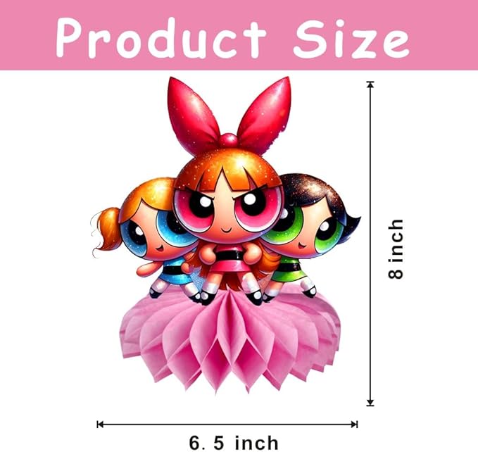 8Pcs Power Girls Table Centerpiece Birthday Party Supplies Double Side Table Decorations for Girls Party Decorations