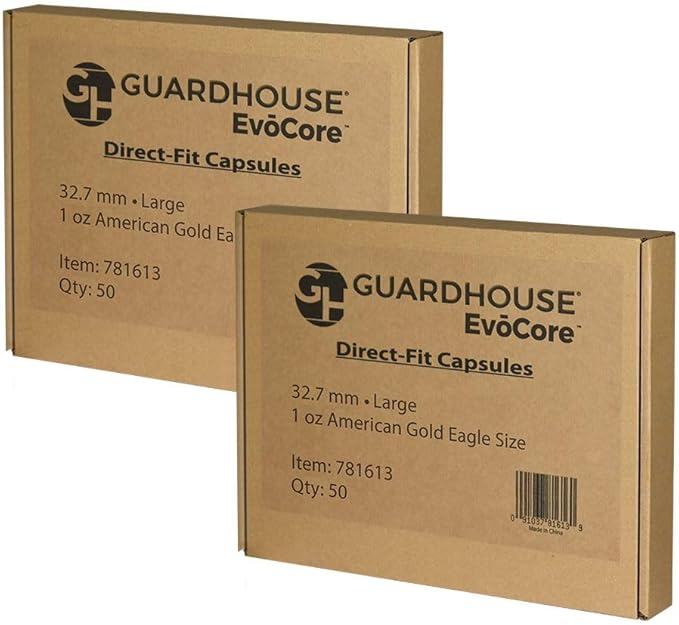 Guardhouse 32.7mm Direct Fit Coin Capsule for 1 Ounce American Gold or Platinum Eagle US Lettered Edge Half Dollar or Other Similar Sized Coins Pack of 100