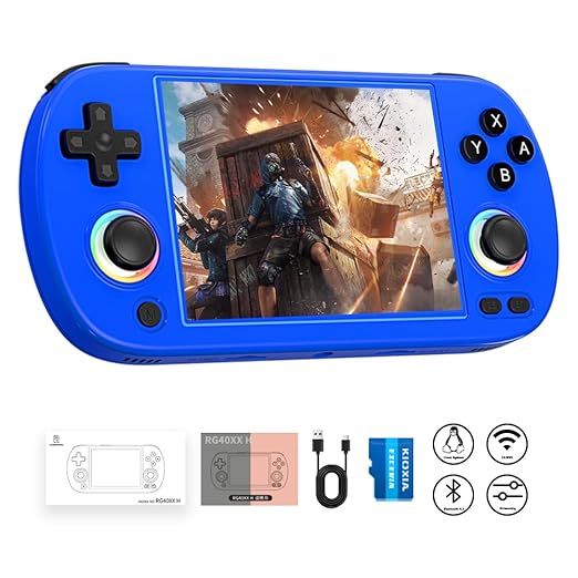 RG40XX H Retro Handheld Game Console RG40XXH Portable Gaming Console with 4'' IPS Screen Linux System Built-in 64G TF Card Preloaded Games 5000+ RG40XX H Supports 5G WiFi Bluetooth 4.2 Blue
