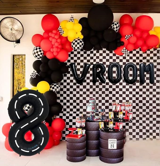 134pcs Race Car Balloon Party Supplies - Racing Car Theme Party Supplies Happy Birthday Racecar Number Balloons Garland Kit (Arch, 8)