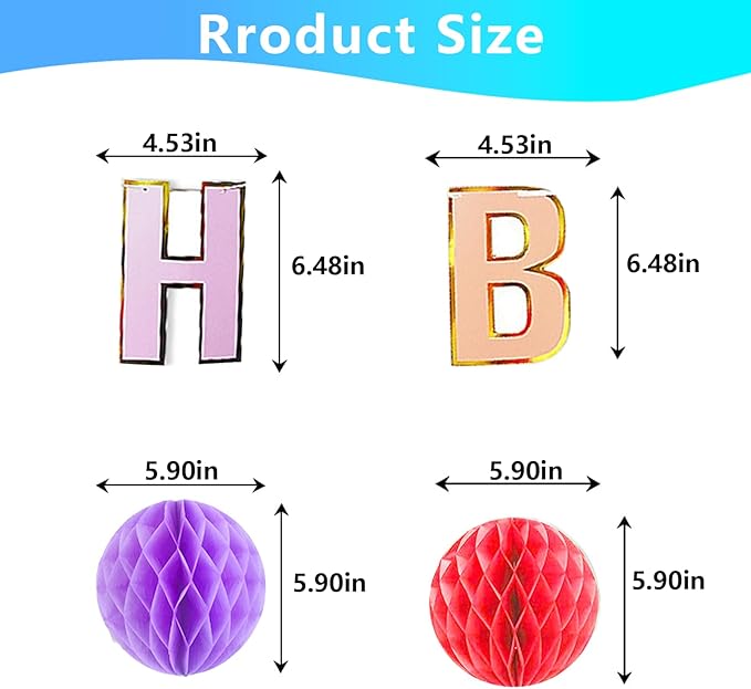 Birthday Banner Decorations with Honeycomb Balls, Stars, Circle Dots Garland Swirl Streamer Happy Birthday Party Decorations Supplies for Party(Macaron)