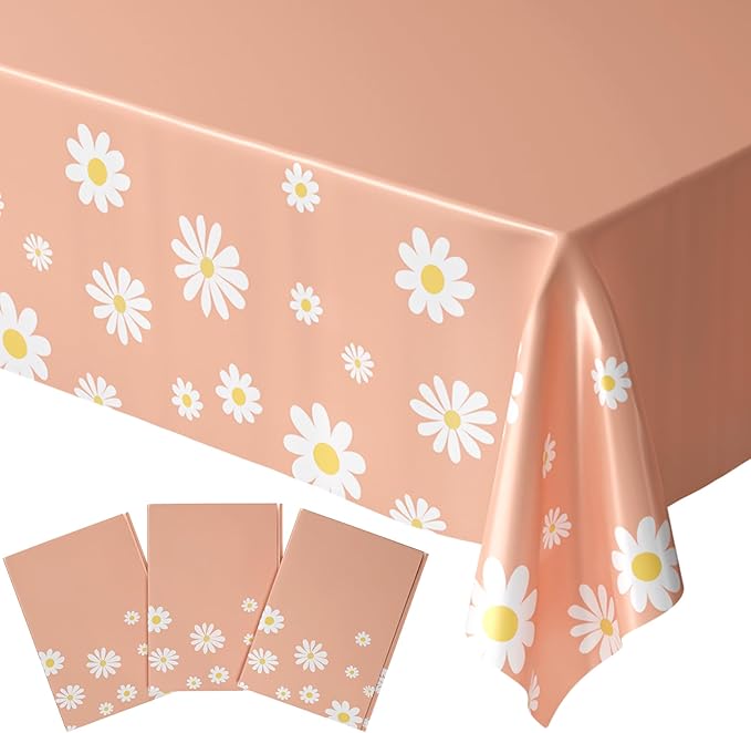 Blue Orchards Daisy Table Cover (Pack of 3) - 54"x108" XL - Boho Party Decorations, Baby Shower, Sunny and Floral Party Supplies, Daisy Theme Birthday Party