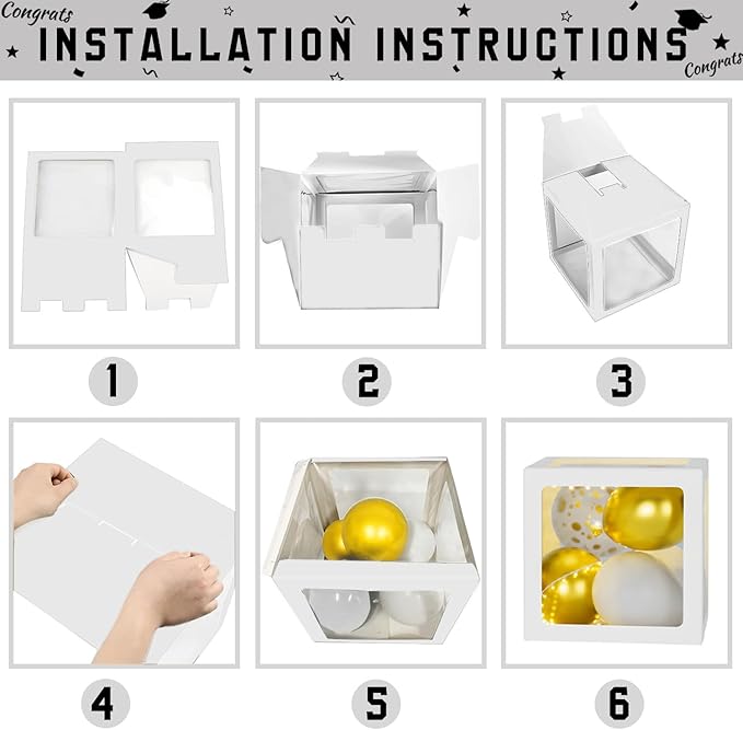 2026 Graduation Decorations, White Graduation Decorations, Balloons Boxes (4PCS) with Letters 2026 GRAD So Proud of You, Congrats Grad Decorations for High School & College