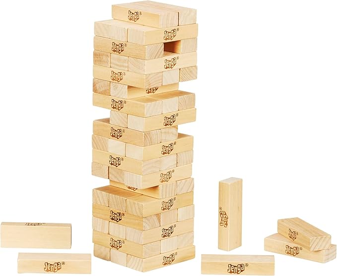 Hasbro Gaming Jenga Wooden Blocks Stacking Tumbling Tower Game | Party Games for Kids & Families | Stocking Stuffers | Ages 6+ (Amazon Exclusive)