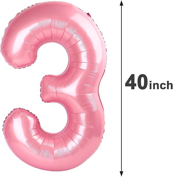 40 Inch Pearlescent Pink 3 Large Number Balloon, 3 13 23 30 33 36 38 Pearl Pink Birthday Party Decorations, Number Three Foil Balloons for Anniversary Party Graduations Celebration Supplies