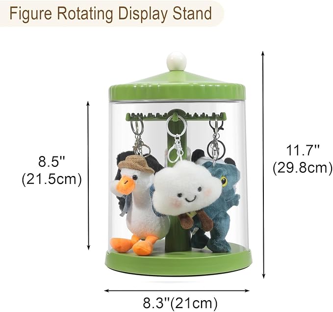 Rotating Clear Display Case for 5.9-6.7 Plush Dolls, Collectible Toy, Action Figures, Transparent Dust-Proof Protective Storage Box with Cover, Stackable, Green