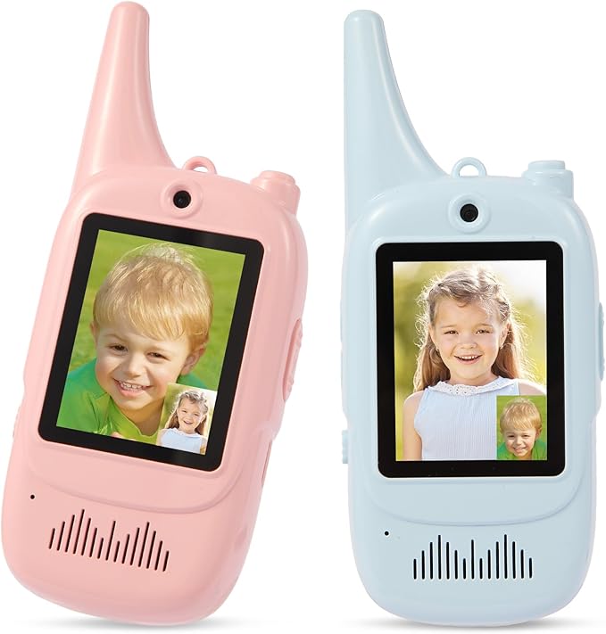 Video Walkie Talkies for Kids 2-Pack with Screen & Camera — Two-Way Video & Audio Communication, Rechargeable, Secure Private Connection, Fun Voice Effects, Ages 3-12, Ideal Birthday