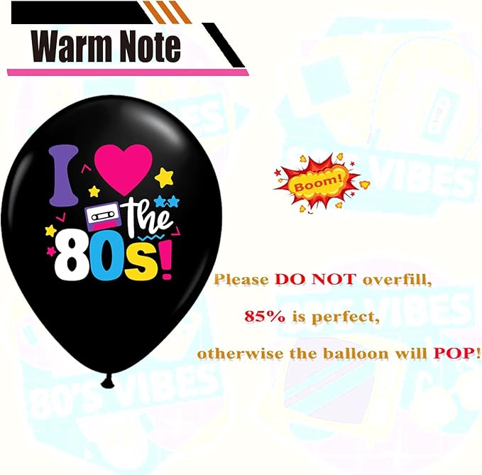 80s Party Decorations - 30 pack Back to the 80s Balloons for 1980s Theme Party Supplies | Retro Boombox Skate Balloons for 1980s Party Decorations Hip Hop Neon Party Decor
