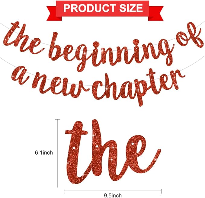 BEISHIDA Glitter Red The Beginning of A New Chapter Banner Farewell party decorations Graduation Sign 2026 Banner Happy retirement Supplies Going away party Valentine's Day Anniversary Sign Banner