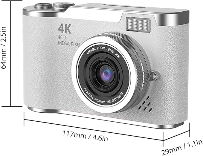 Denash Foldable Screen Kids and Beginners Camera,4K Digital Camera for Photography,48MP Digital Foldable Support 16X Zoom with Flip Scree (White)