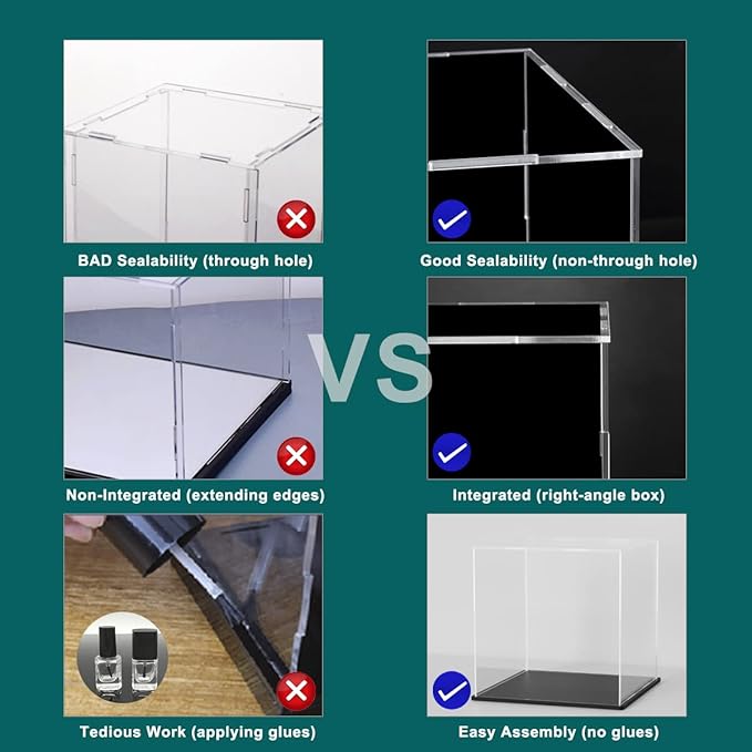 Acrylic Display Case with Black Base, Simple Self-Assembly Box, Tall Countertop for Collectibles (8x8x12 inch)