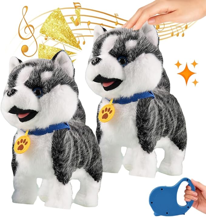 Orgone Robot Dog Lifelike Toy, Interactive Robot Dog with Touch Sensing Voice Music Mimic Leash Remote Soft Fur – Battery Powered Puppy (2PCS - D)