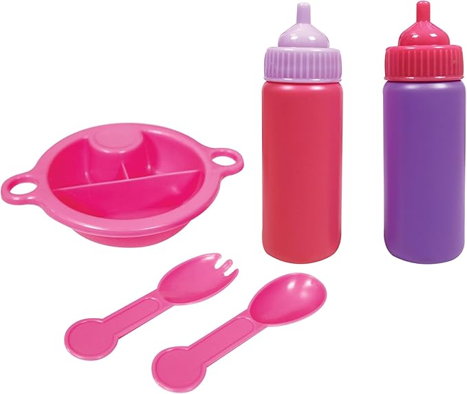 Lissi: Twin Highchair & Baby Dolls Set - Pink & Yellow - Includes 2 14" Dolls & Outfits, Feeding Accessories, Double Seat Highchair, Kids Ages 2+