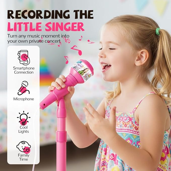 The All in One Microphone Toy, Star Microphone with Stand, Kid Star Microphones Toy Karaoke Machine with Lights, Speaker & Echo Effects, Move to Play (Blue)