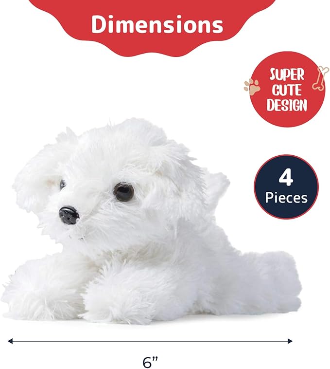 PREXTEX Stuffed Puppies - Set of 4 Cute Dog Toy Stuffed Animals for Girls and Boys - 6 Inch Small Plushies - Plush Dogs Stuff Animals for Puppy Party Favors - Small Stuffed Animals Puppy Toys for Kids
