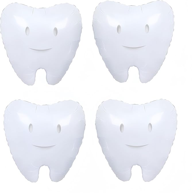 4Pcs White Tooth Balloons/Dentist Dental Graduation Party Decor/temporary tooth Teeth Theme Supplies/Tooth Clinic Dental School Balloons for Registered Dental Hygienist Graduation