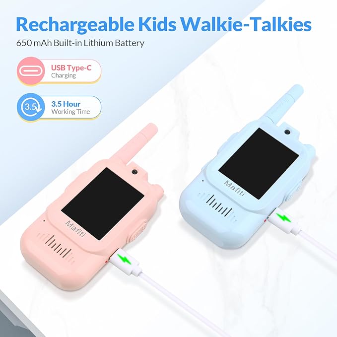 Mafiti Video Walkie Talkies for Kids 2 Pack Rechargeable Birthday Gift Toddler Toys for 3 4 5 6 7 8 Year Old Boys Girls 1000 Feets Long Range Indoor Outdoor Play(Blue+Pink)