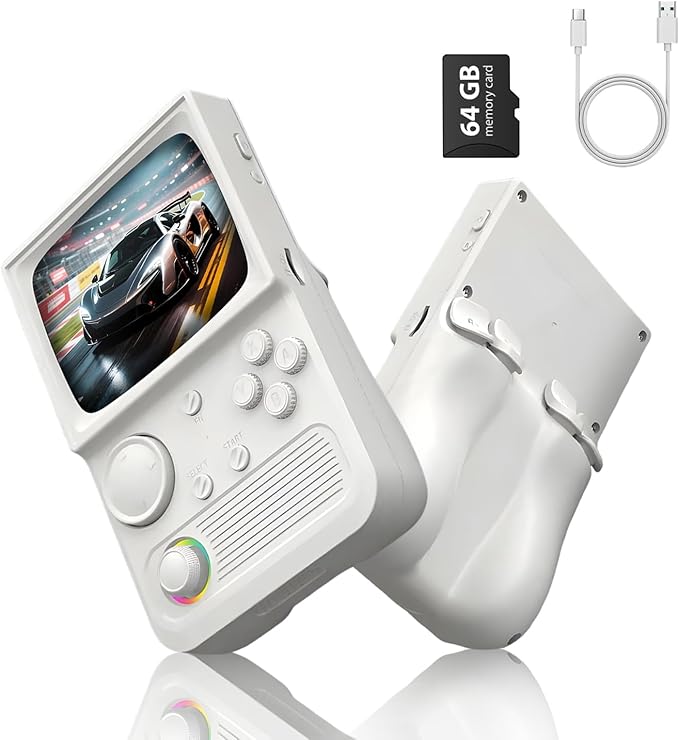 Retro Game Console R36T Handheld Game Console with 64GB Preloaded Games, Support WiFi Networked Fighting, 3.5" IPS Screen, Portable Emulator for Family, Adults & Nostalgic Players (White R36T 3.5")