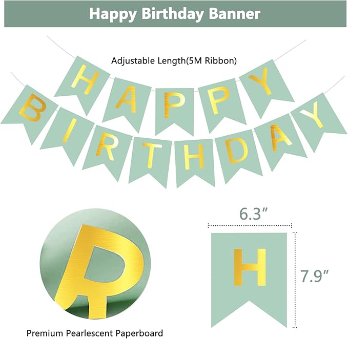 Sage Green Party Decorations, Gold and Olive Green Balloons Birthday Decor for Women Happy Birthday Party Balloons for Men Women Boys Girls Baby Shower Birthdays Supplie for 16th 18th 21st 30th 40th