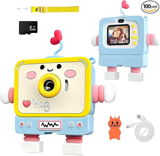 Kids Camera for 3-12 Year Old Children, 2 Inch Screen Kids Camera Toy 1080P Video Camcorder with Cartoon Robot Soft Silicone Cover Ideal Gift for Kids, 32G FT Card Included