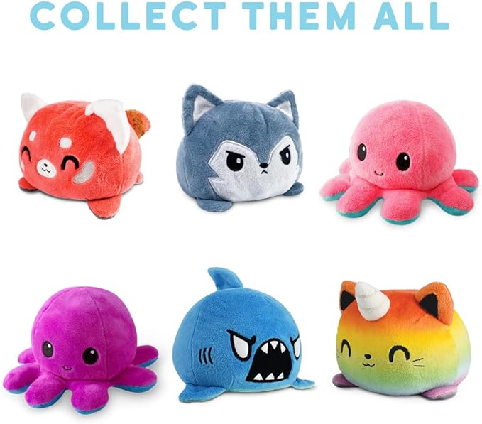 TeeTurtle Reversible Octopus Plushie 4-Inch Chalkboard + Notebook Two-Sided Flip Plush Toy with Embroidered Details Cute Mini Collectible Plush for Kids, Teens, and Adults