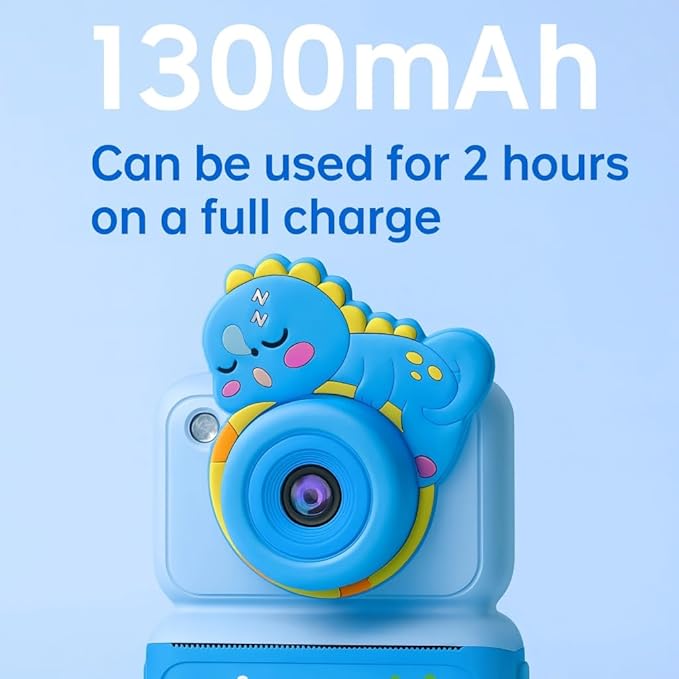 Kids Instant Print Camera, 2.4" HD Screen Instant Camera, Dual 3MP Kids Camera, 1080P Video, MP3 & Games, Includes Printing Paper & Lanyard, Gift for Boys & Girls (Blue-Color Printing)