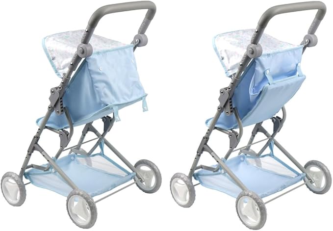 JC Toys - Berenguer Boutique | Fashionable Stroller with Canopy and Storage | Simple Folding |Blue Accessory Collection | for Dolls up to 18" | Ages 3+