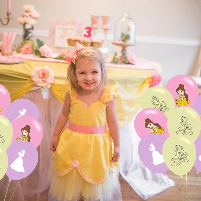 Princess Belle Birthday Party Decoration,Photo Background 5 x 3 FT, 18 Pcs Balloons,Beauty and Beast Merch Party Backdrop Supplies