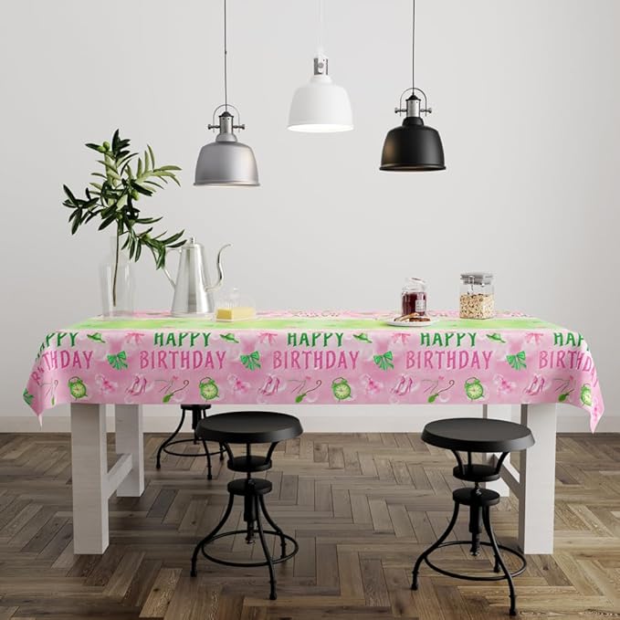 3pcs Pink and Green Bow Tablecloth, 54 x 108 inch Bow Party Supplies Decorations, Bow Disposable Table Cover for Wedding Engagement Bridal Birthday Decorations, Girls Birthday Party Supplies