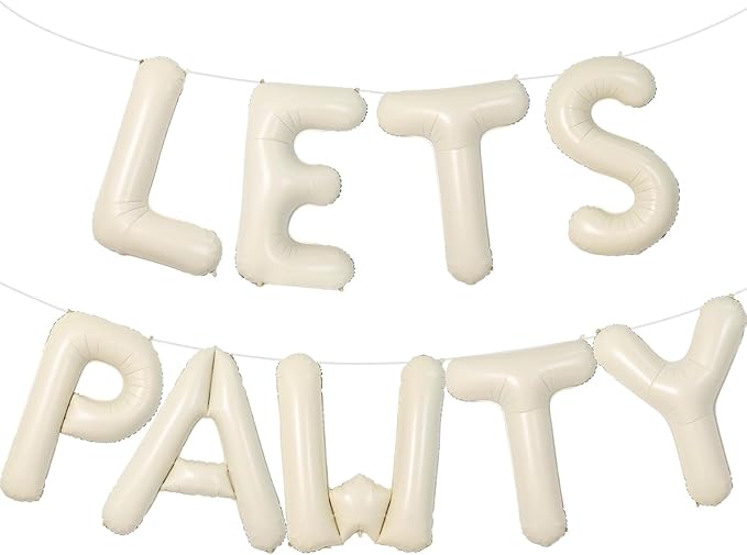 Lets Pawty Balloons Banner 40 Inch,Cream White Beige Paw Birthday Balloons,for Dogs Paw Pet Foil Letter Balloon Decorations Puppy Theme Party Supplies Decor