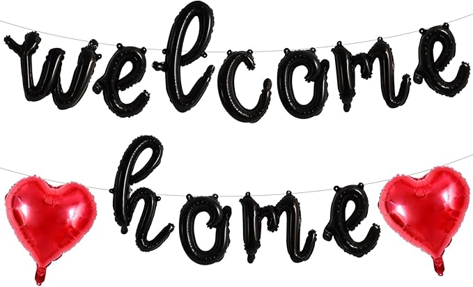 TONIFUL Welcome Home Balloons,Black Cursive Welcome Home Foil Balloons Banner 16 Inch Welcome Home Party Decorations for Homecoming Party Decorations House Warming Party Family Gathering Supplies
