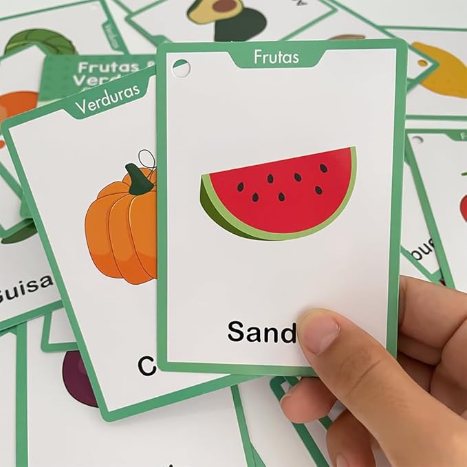 Spanish 4 Themes Set Vocabulary Learning Flashcards, Early Childhood Education Materials for Preschool Kindergarten Language Learning Teaching Aids, Words Cognitive Cards