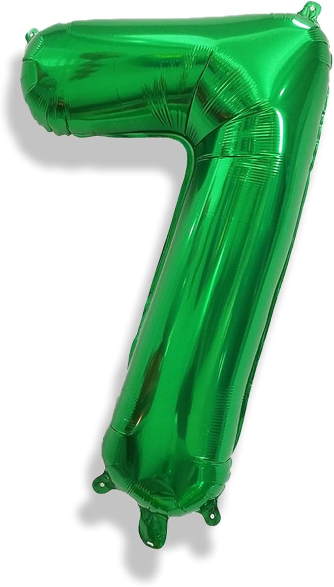 Number 7 Balloon for Boys, Giant Dark Green Self Inflating Number 0-9 Set for Girls, 40 Inch Foil Helium Balloons for 7th Birtyday Party Decoration Jungle Anniversary Celebration Women Men Supplies